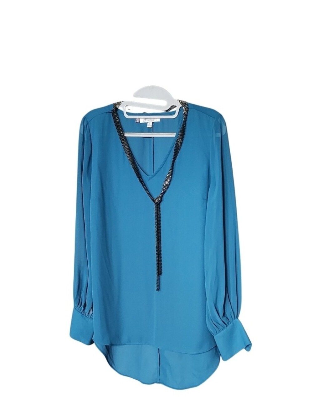 Jennifer Lopez Teal V-Neck Long Sleeve Tunic with Chain Accent
